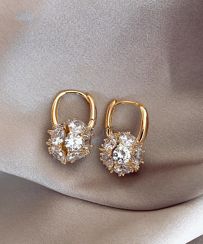Boucles d'oreilles créoles sphériques chics en alliage de cuivre doré et zircon - Amawinc