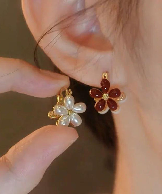 Boucles d'oreilles créoles chics à motif floral doré et cuivre surdoré - Amawinc
