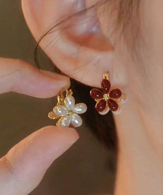 Boucles d'oreilles créoles chics à motif floral doré et cuivre surdoré - Amawinc