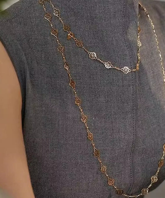 Collier lariat chic en cuivre doré et doré avec motif floral ajouré - Amawinc