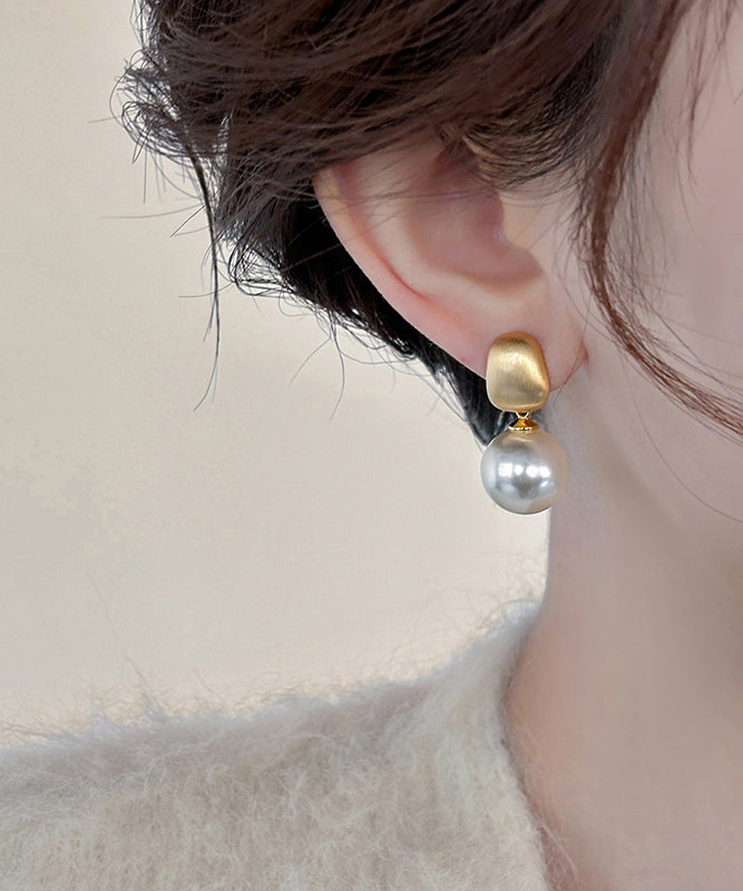 Boucles d'oreilles pendantes chics en alliage de métal doré et perles - Amawinc