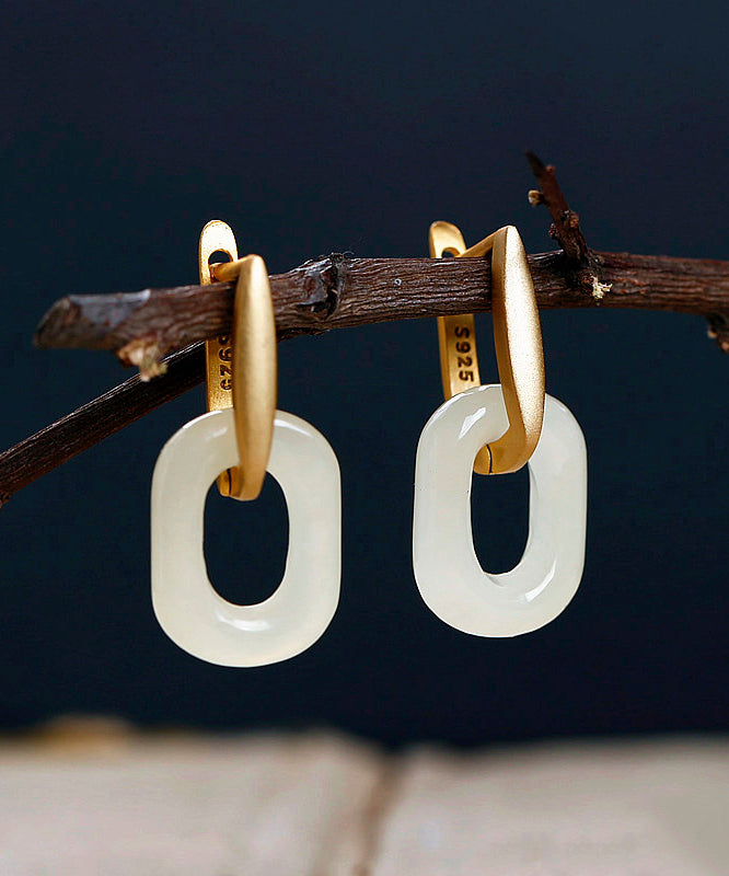 Boucles d'oreilles créoles chics en argent sterling et jade surdoré - Amawinc