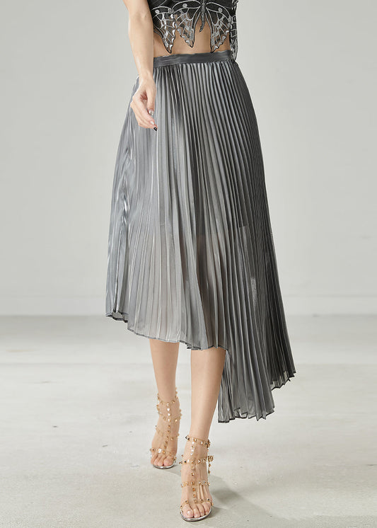 Jupe plissée en mousseline de soie grise chic et asymétrique pour l'été - Amawinc