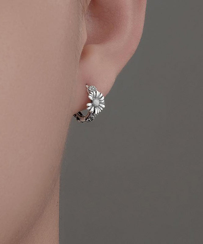 Boucles d'oreilles créoles chics en soie et cuivre avec petites marguerites pour hommes - Amawinc