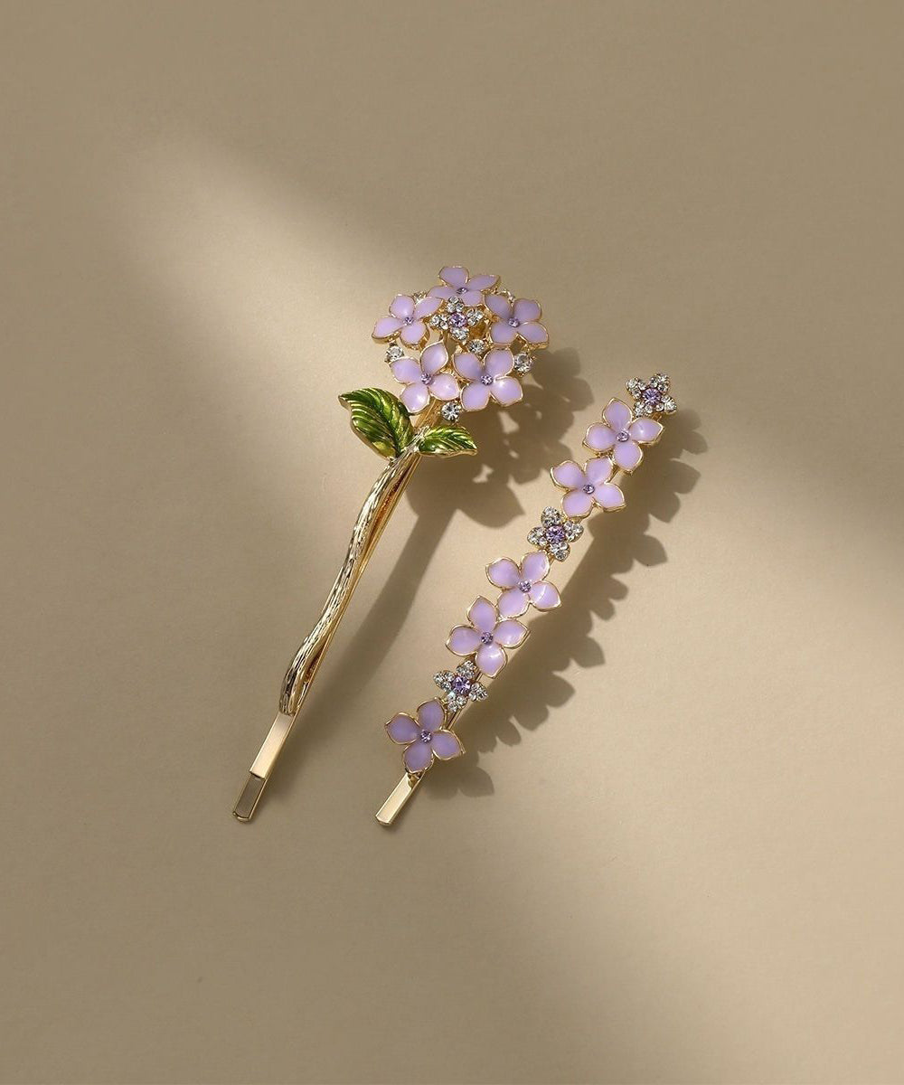 Épingle à cheveux asymétrique à motif floral en alliage violet chic, ornée de cristaux de zircon et d'un effet coulant. - Amawinc