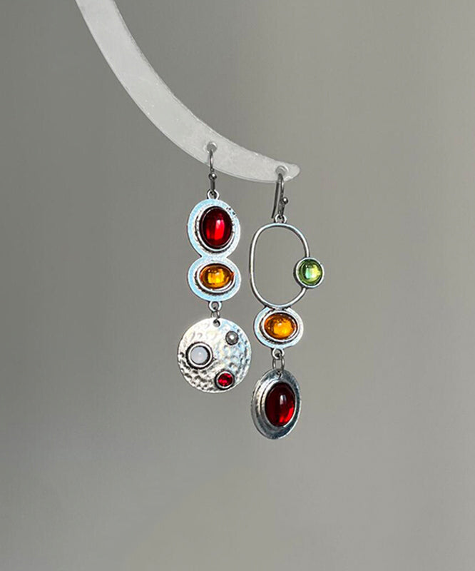 Boucles d'oreilles pendantes géométriques ajourées en alliage d'argent sterling arc-en-ciel chic - Amawinc