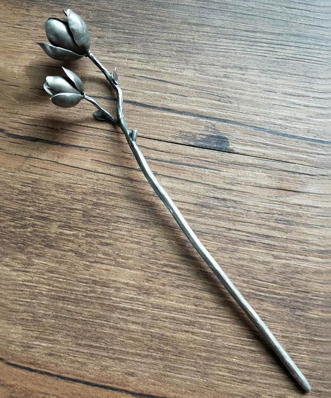 Épingle à cheveux en argent sterling et soie chic Yulan Magnolia - Amawinc