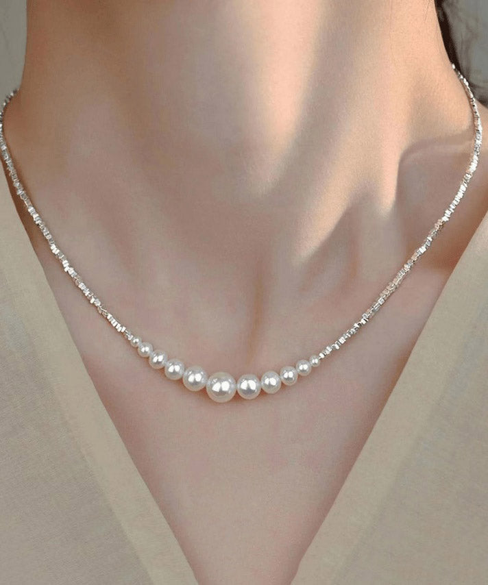 Collier princesse chic en argent sterling blanc avec perles cassées - Amawinc