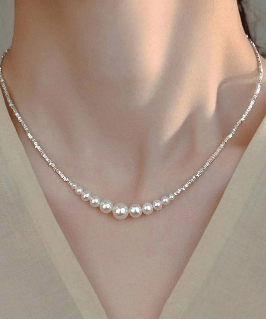 Collier princesse chic en argent sterling blanc avec perles cassées - Amawinc