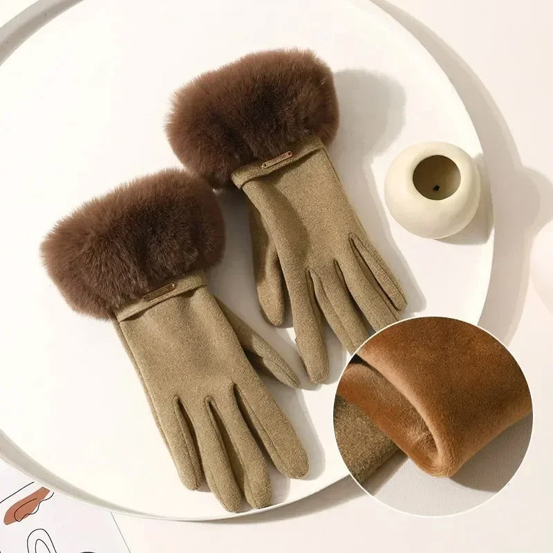 Gants D’Hiver en Suède Avec Manchette en Fausse Fourrure Pour Femme, Élégants et Confortables