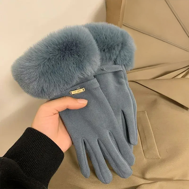 Gants D’Hiver en Suède Avec Manchette en Fausse Fourrure Pour Femme, Élégants et Confortables