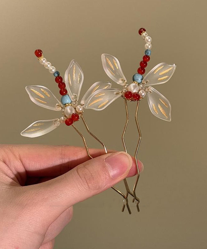 Épingle à cheveux en forme de U en alliage de style chinois en forme de libellule turquoise - Amawinc