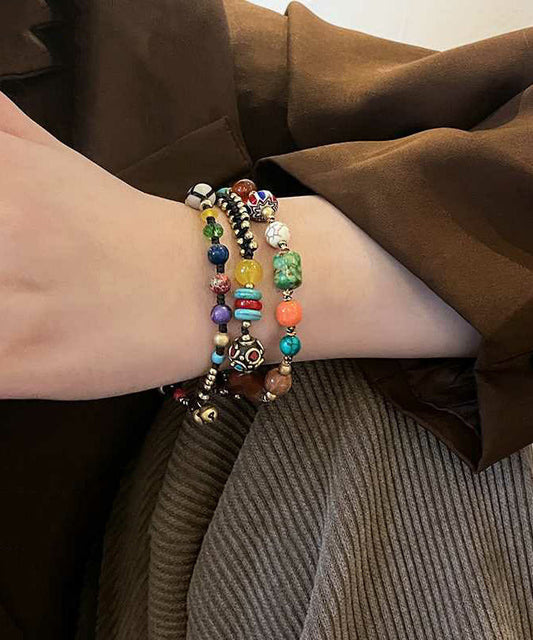 Bracelet à breloques en forme de petit éléphant en perles d'agate tissées en alliage de style chinois - Amawinc