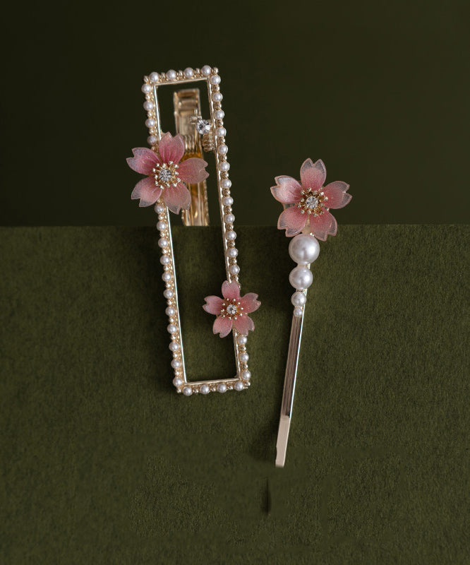 Ensemble de deux épingles à cheveux florales en alliage de zircon et résine de style chinois - Amawinc