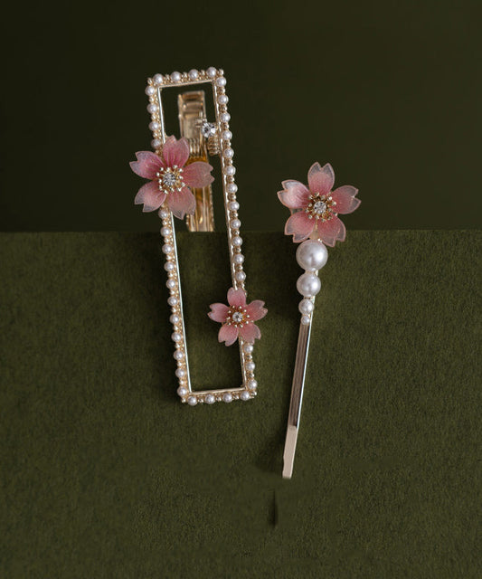 Ensemble de deux épingles à cheveux florales en alliage de zircon et résine de style chinois - Amawinc
