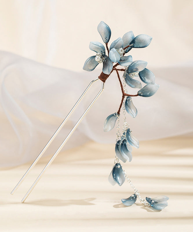 Épingle à cheveux à pompon en alliage de cuivre bleu de style chinois - Amawinc