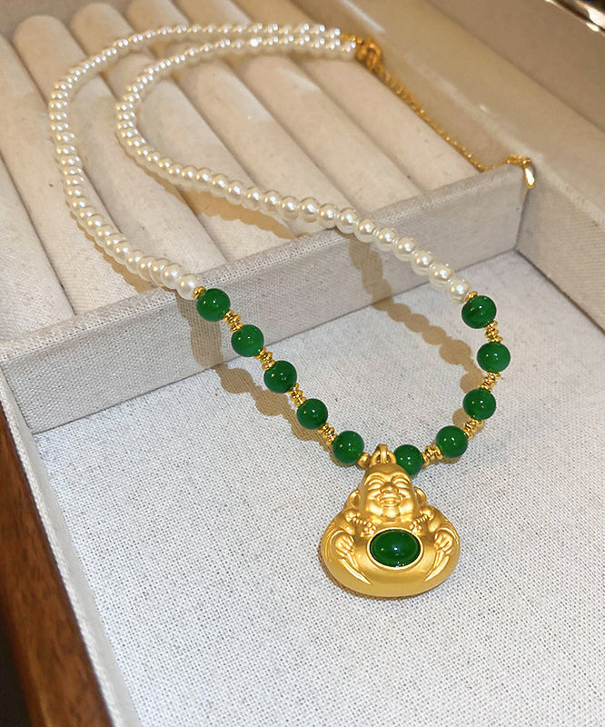 Collier avec pendentif en forme de statue de Bouddha en alliage de cuivre colorblock de style chinois - Amawinc