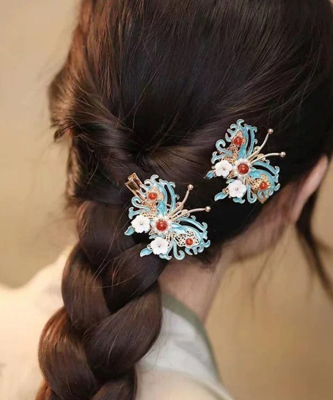 Épingle à cheveux en argent sterling colorblock de style chinois avec clochette, orchidée, papillon et perles - Amawinc