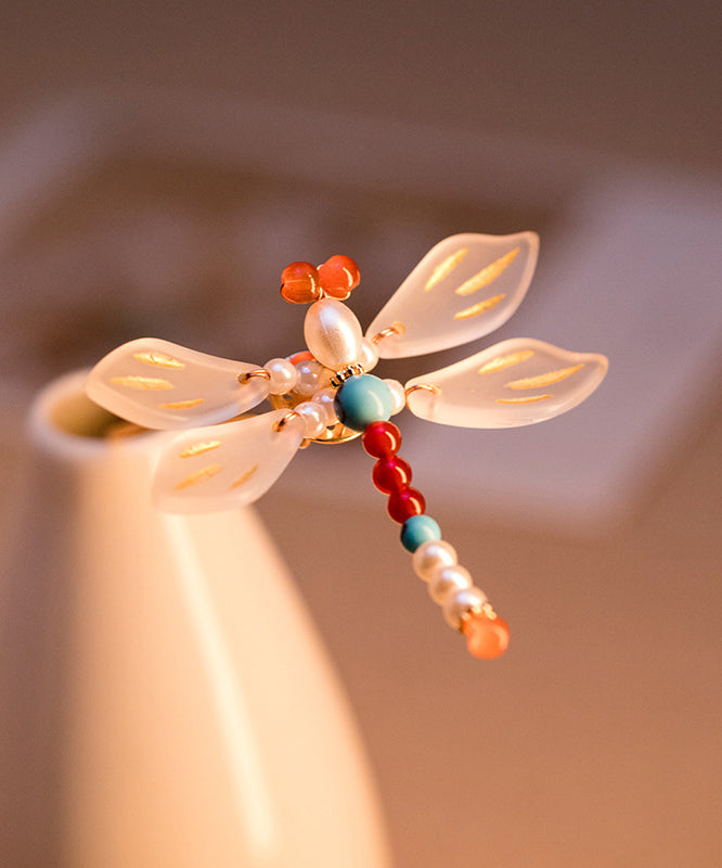 Épingle à cheveux pour enfants en alliage de cuivre de style chinois, motif libellule perlé - Amawinc