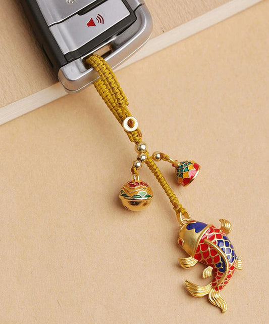Porte-clés carpe brochée en or antique de style chinois - Amawinc