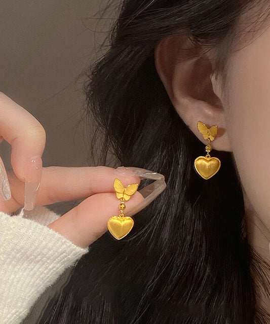 Boucles d'oreilles pendantes papillon en cuivre doré de style chinois - Amawinc