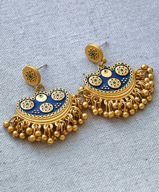 Boucles d'oreilles pendantes en forme de tasse en or antique émaillé de style chinois - Amawinc