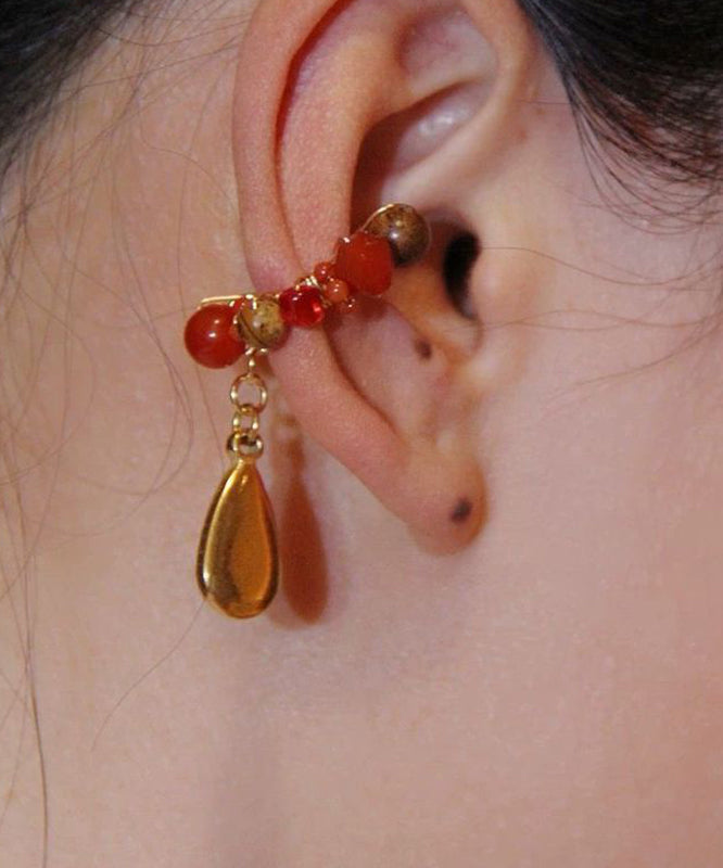 Boucles d'oreilles créoles en forme de goutte d'eau en acier inoxydable doré de style chinois - Amawinc