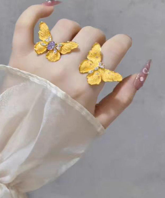 Ensemble de deux bagues papillon en argent sterling doré de style chinois - Amawinc