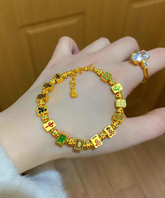 Bracelet à breloques Mahjong en argent sterling doré de style chinois - Amawinc