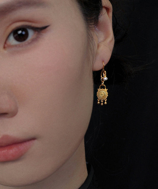Boucles d'oreilles pendantes en cire d'abeille, perles et argent sterling doré de style chinois - Amawinc