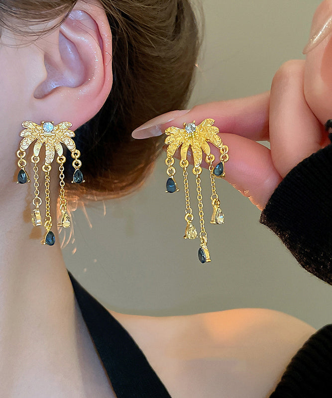 Boucles d'oreilles pendantes à pampilles en forme de goutte d'eau, style chinois, en argent sterling doré et zircons - Amawinc