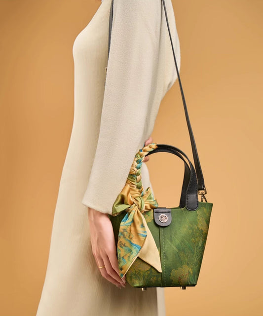 Sac fourre-tout polyvalent en soie à imprimé vert de style chinois - Amawinc