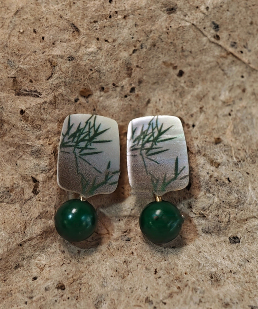 Boucles d'oreilles pendantes en argent sterling vert de style chinois avec agaré surdoré - Amawinc