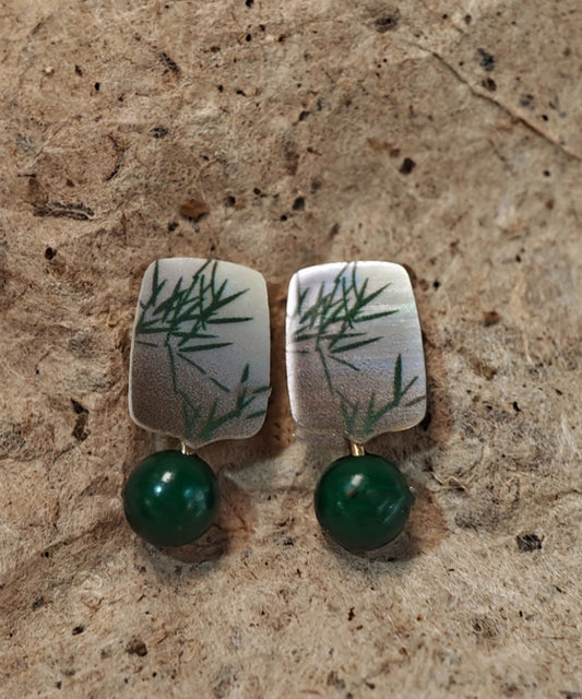 Boucles d'oreilles pendantes en argent sterling vert de style chinois avec agaré surdoré - Amawinc