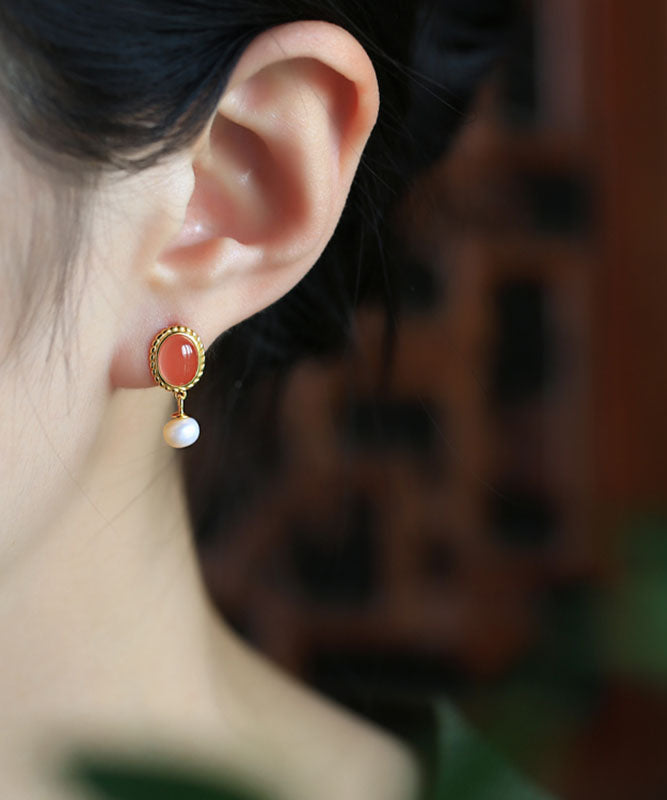 Boucles d'oreilles pendantes en argent sterling multicolore et perles d'agate, style chinois - Amawinc