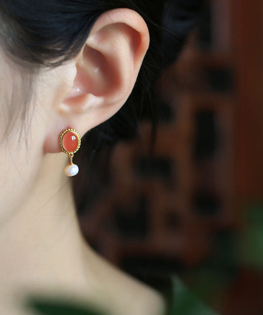 Boucles d'oreilles pendantes en argent sterling multicolore et perles d'agate, style chinois - Amawinc