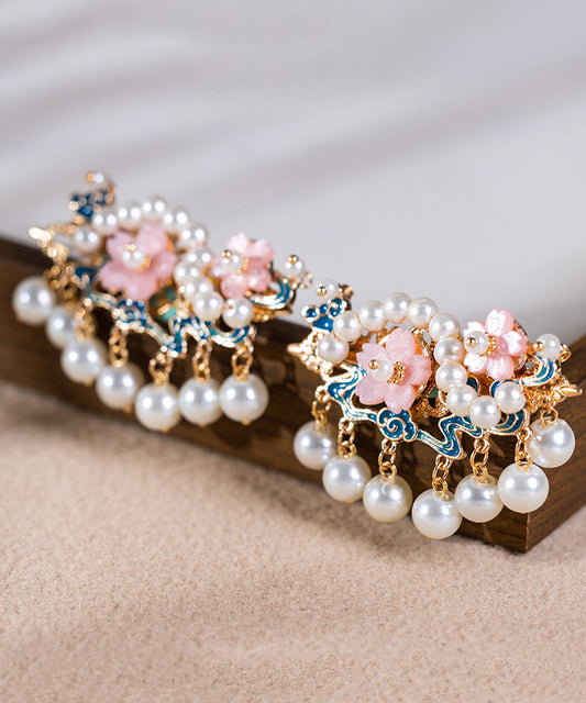Épingle à cheveux style chinois arc-en-ciel en alliage avec perles turquoises et pompons pour filles - Amawinc
