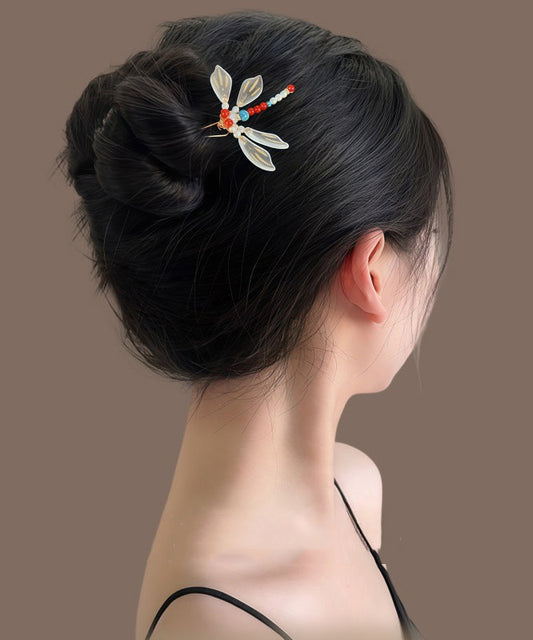 Épingle à cheveux en forme de U en forme de libellule surdorée arc-en-ciel de style chinois - Amawinc