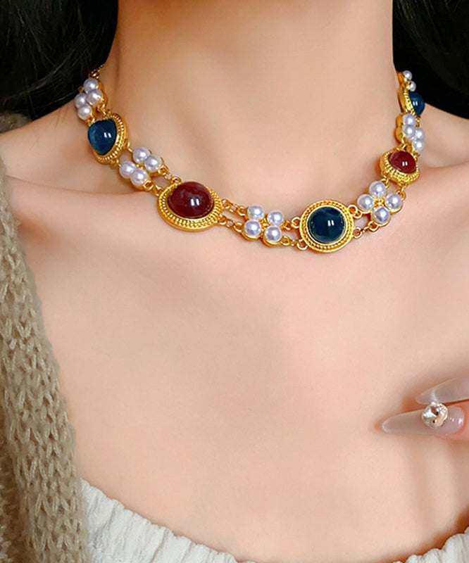 Collier en alliage d'argent sterling arc-en-ciel de style chinois avec perles et résine - Amawinc