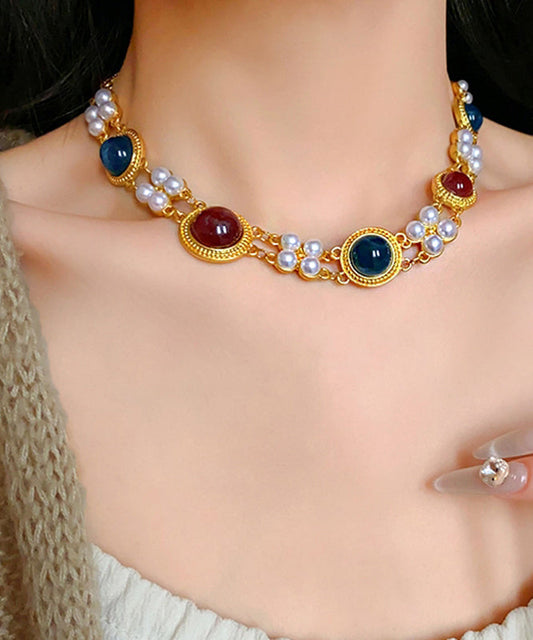 Collier en alliage d'argent sterling arc-en-ciel de style chinois avec perles et résine - Amawinc