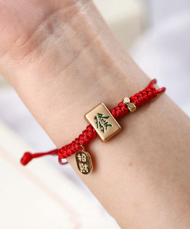 Bracelet à breloques Mahjong tissé en alliage rouge de style chinois - Amawinc