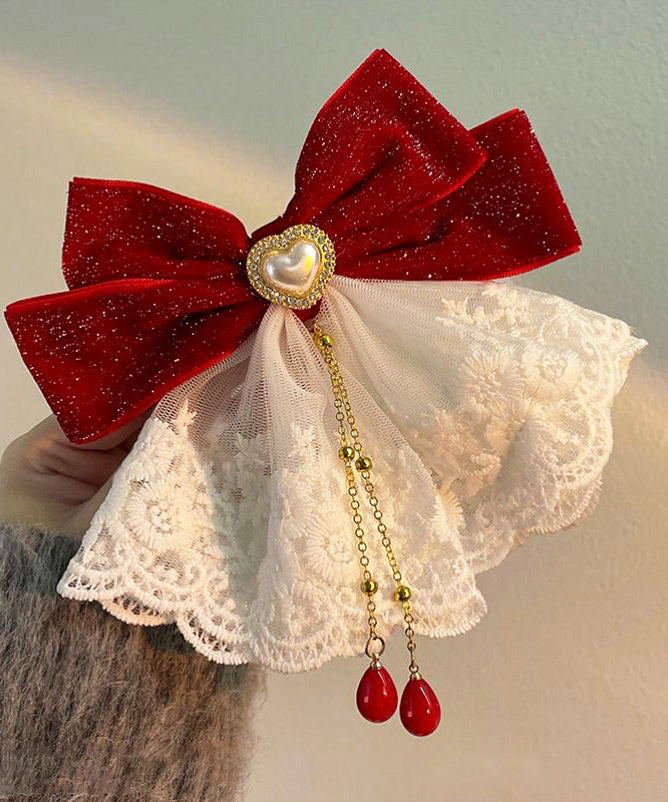 Épingle à cheveux papillon en dentelle et perles rouges de style chinois - Amawinc