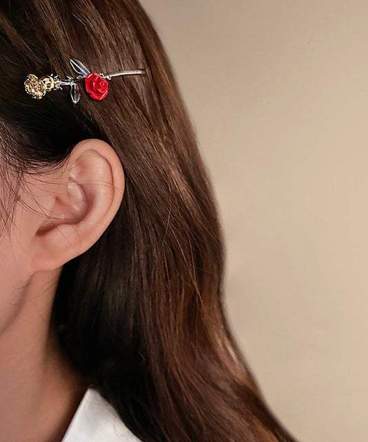 Épingle à cheveux en résine et alliage de soie de style chinois en forme de rose - Amawinc