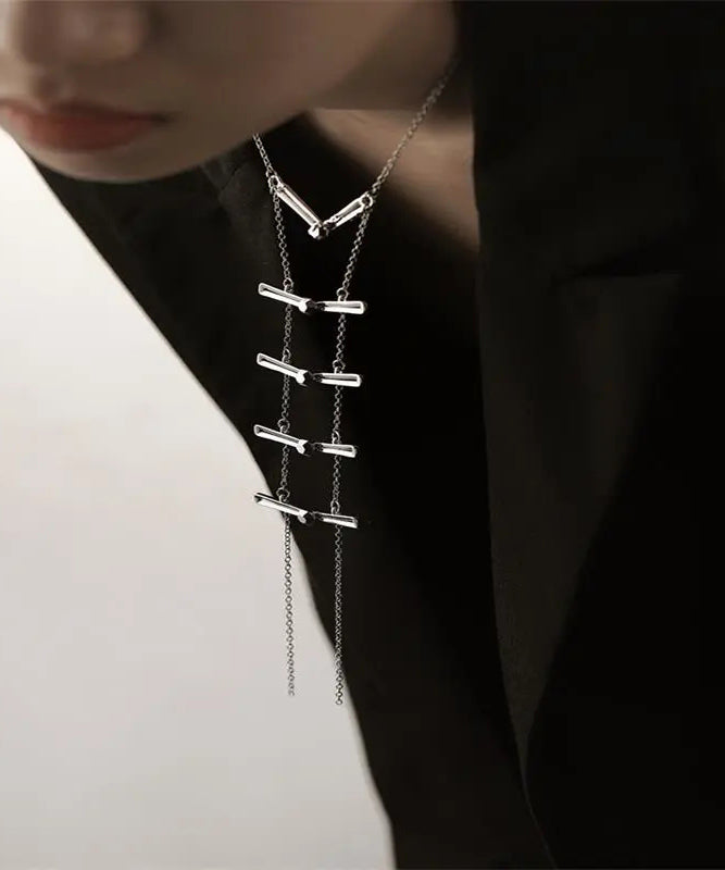 Collier lariat en acier inoxydable et soie de style chinois - Amawinc