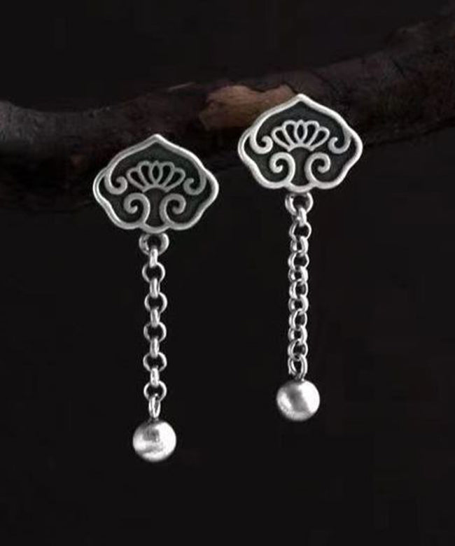 Boucles d'oreilles pendantes à pampilles en argent sterling et soie de style chinois en forme de lotus - Amawinc