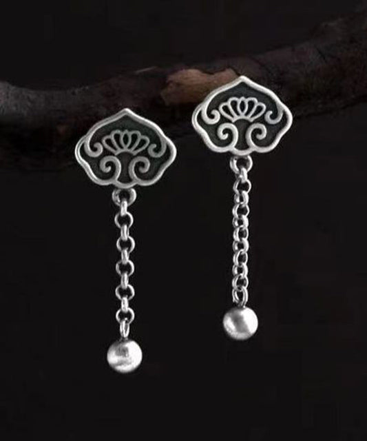 Boucles d'oreilles pendantes à pampilles en argent sterling et soie de style chinois en forme de lotus - Amawinc