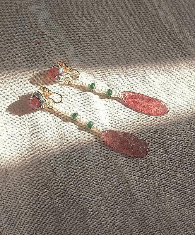 Boucles d'oreilles pendantes en résine et cristal rouge pastèque de style chinois - Amawinc