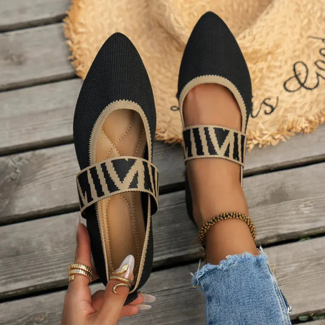 Chloe Ballerines Mary Jane En Maille À Bout Pointu Avec Bride Pour Femme Élégante