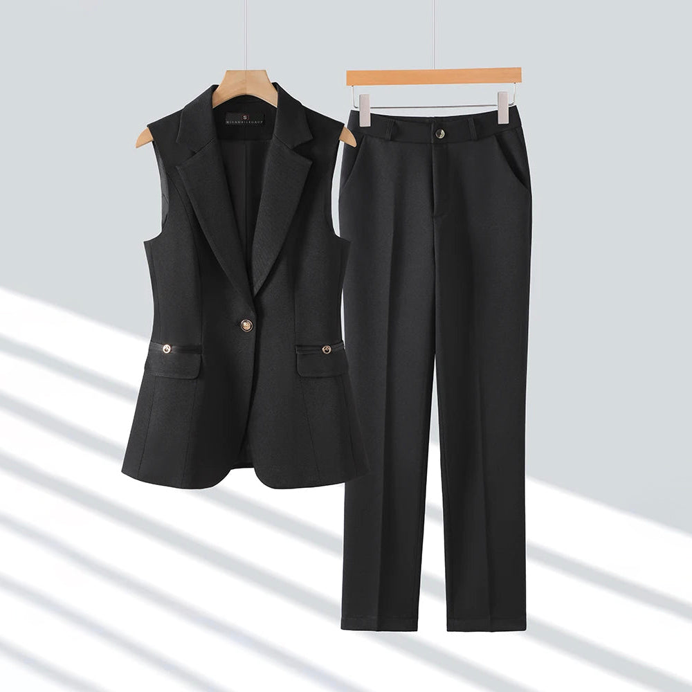 Ensemble Costume Chloé Montclair Executive Grace En Acétate Et Spandex Veste Tailorée Pantalon Crayon Élégant