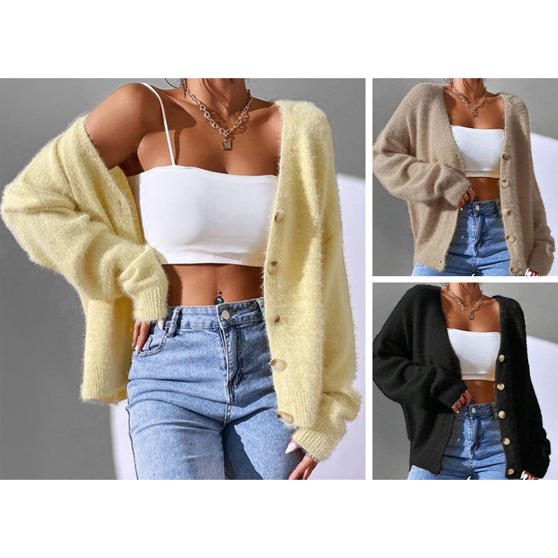 Cardigan Luxe En Fausse Fourrure De Vison Chloé Montclair Avec Col V Et Boutons